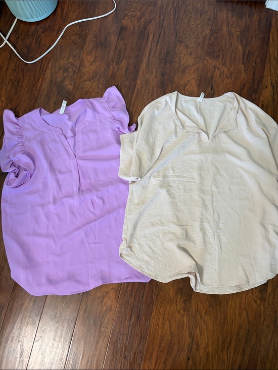 Zenana Outfitters Tops - Light Purple Ruffle Sleeve Blouse & Cream V-Neck Blouse - 2 Pack